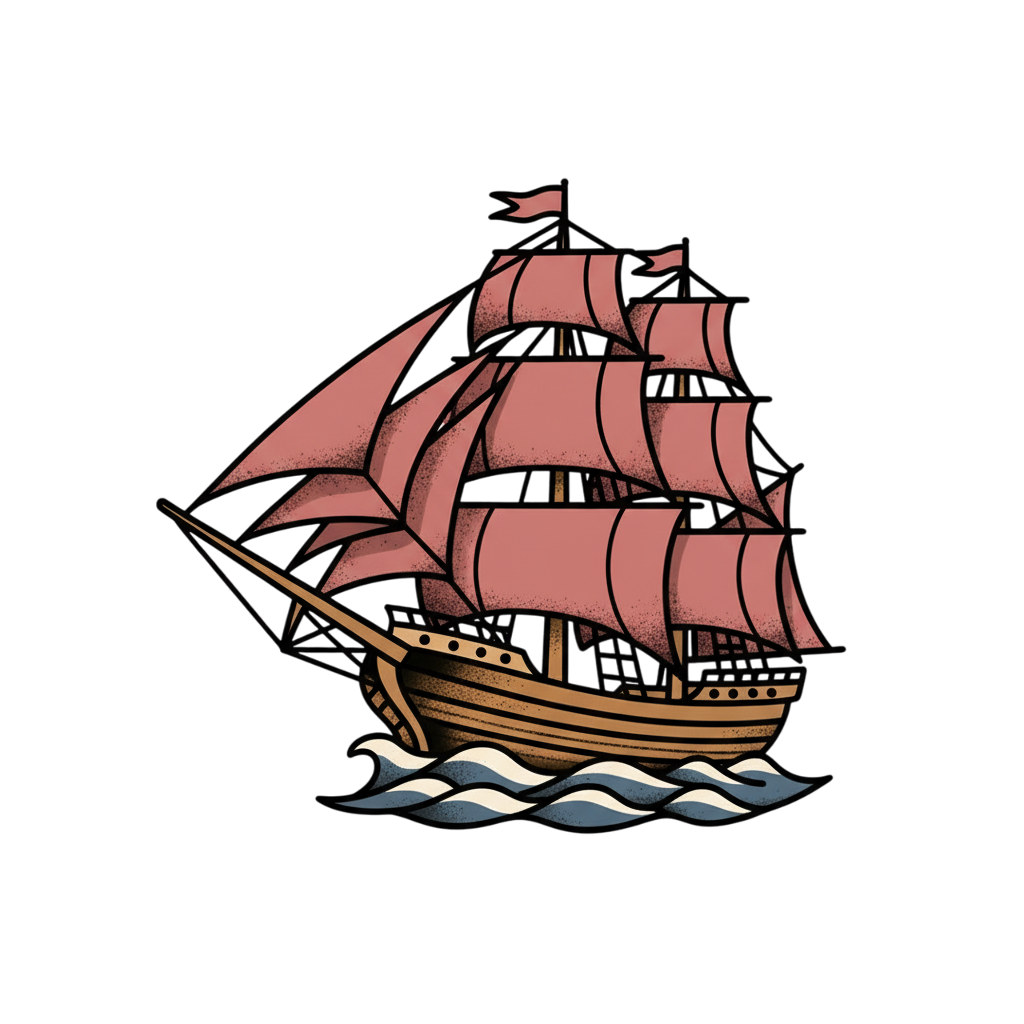 Old Pirates Boat Tattoo size 2:3