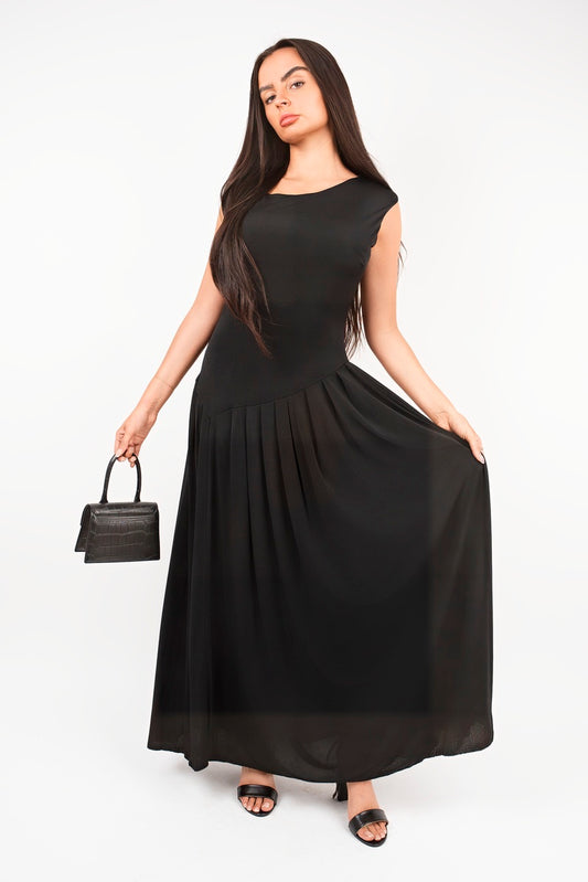 Short Sleeve Pleated Relaxed Maxi Dress